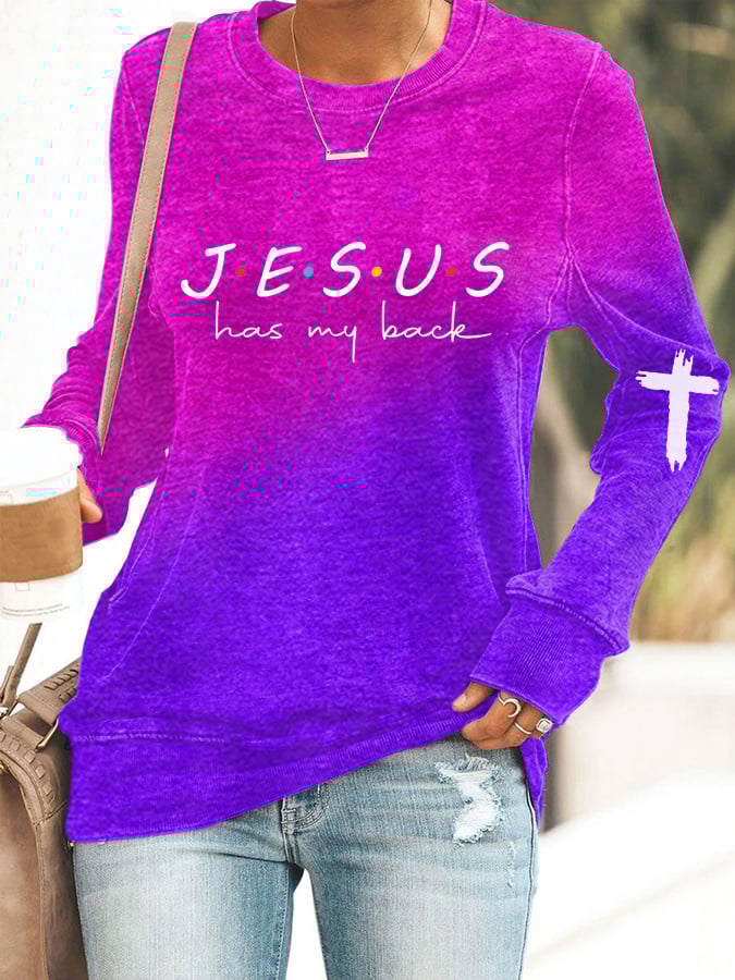 Women's Jesus Has My Back Print Casual Sweatshirt