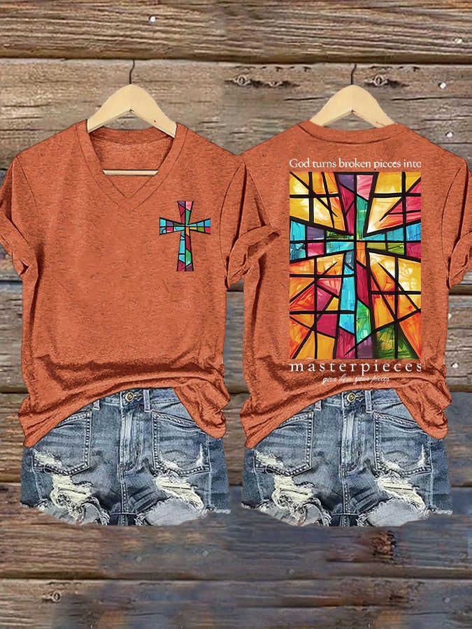 God Turns Broken Pieces Into Masterpieces Print T-shirt