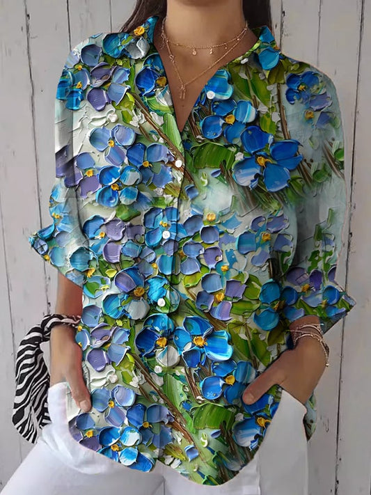 Women's Loose Casual Forget-Me-Not Floral Shirt