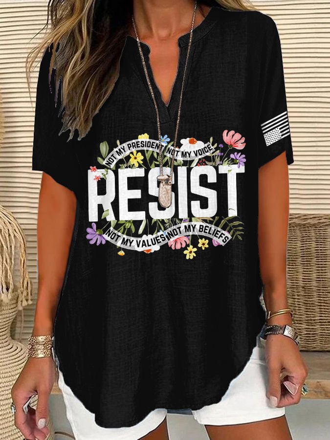V-Neck Retro Resist Not My President, Not My Voice, Not My Values, Not My Beliefs Print T-Shirt