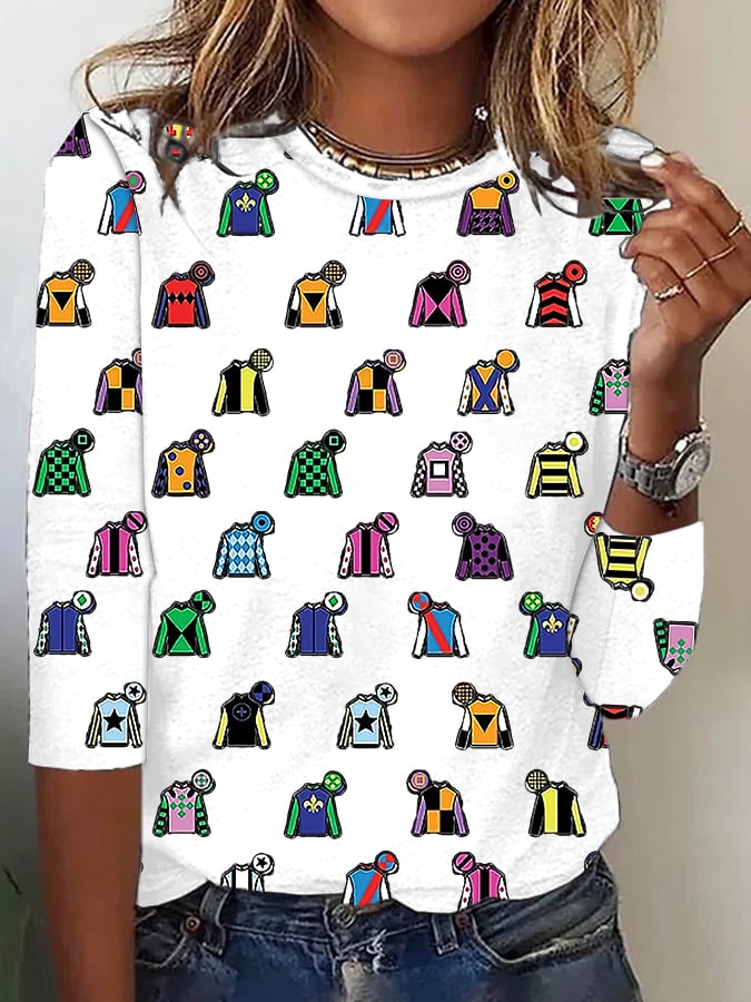 Women's Retro Derby Day Print Crew Neck T-Shirt