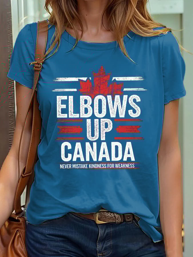 Women's Retro Elbows Up Canada Never Mistake Kindness For Weakness Print T-Shirt