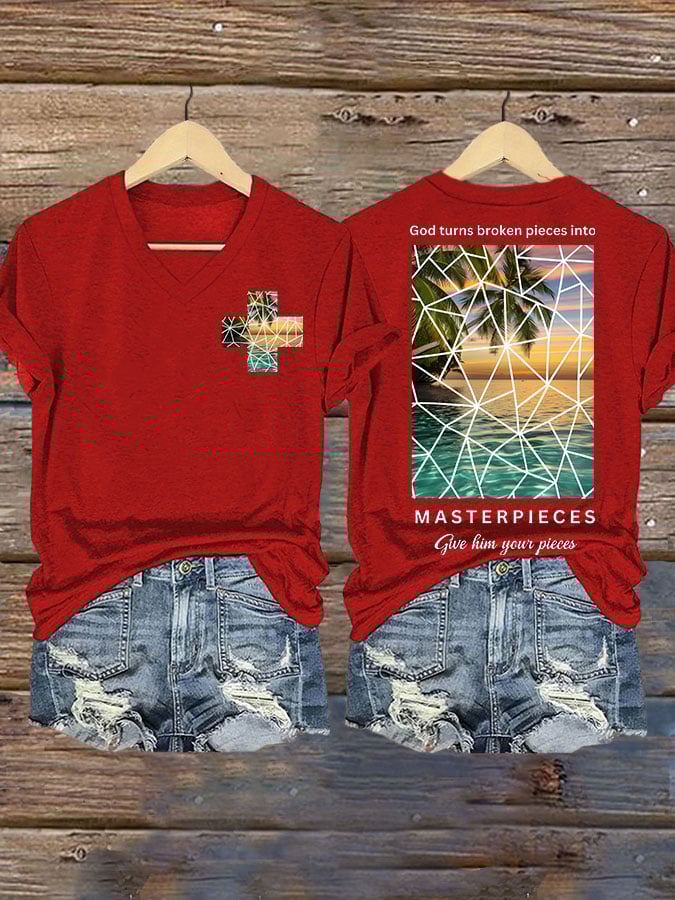 God Turns Broken Pieces into Masterpieces Give Him Your Pieces Print T-shirt