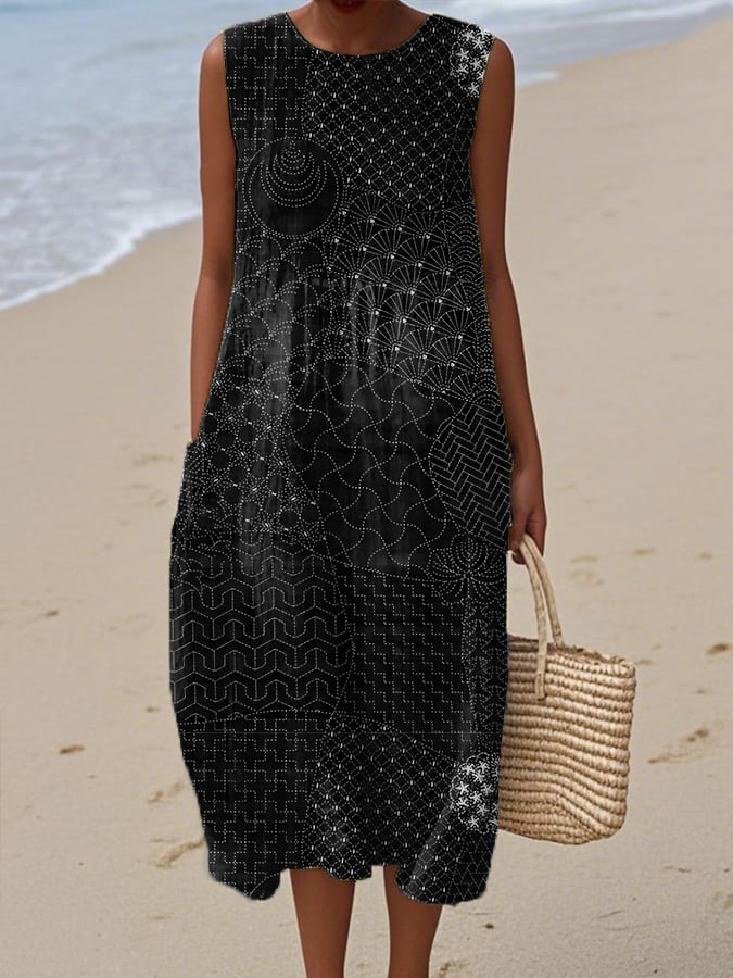 Women's Casual Vintage Geometric Art Vest Dress