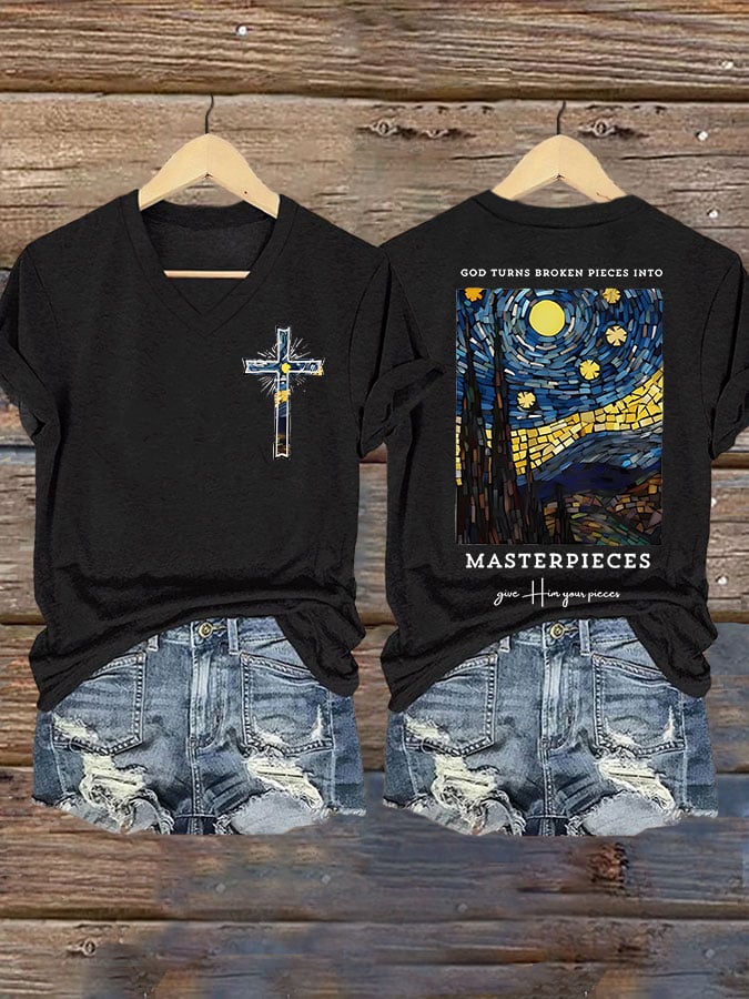 God Turns Broken Pieces Into Masterpieces Give Him Find Your Picces Print T-shirt