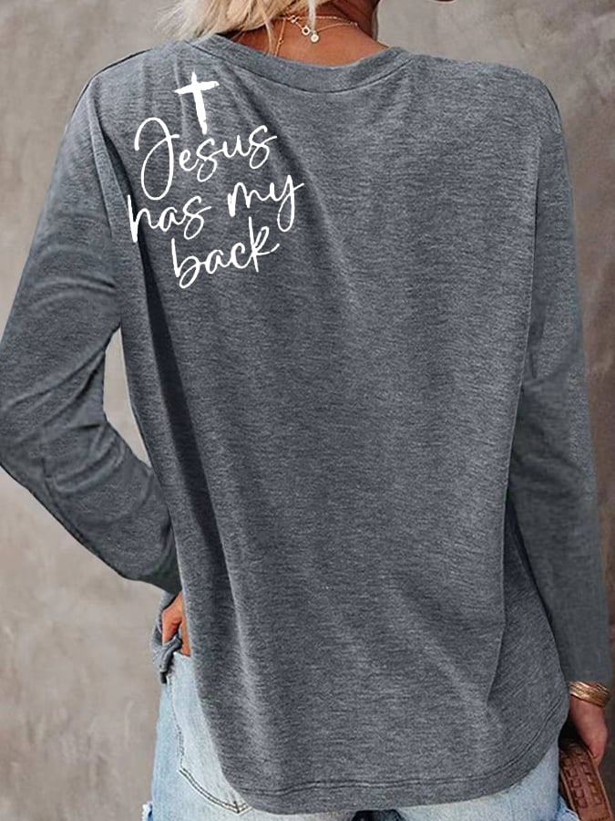 Women's Love Like Jesus Jesus Has My Back Printed Long-Sleeve T-Shirt