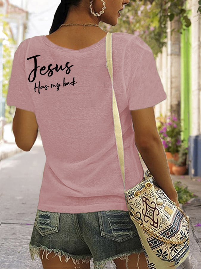 Women's jesus has my back reversible print t-shirt