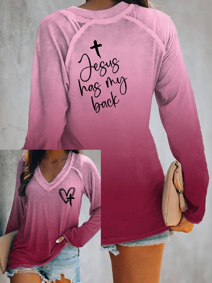 Women's Jesus Has My Back Print Casual T-Shirt