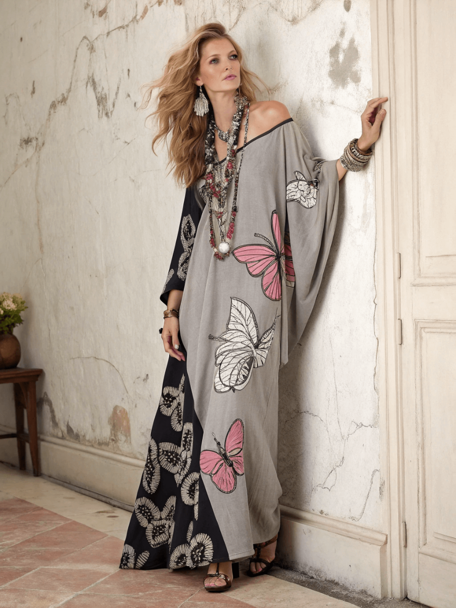 Women's cotton and linen one shoulder long skirt