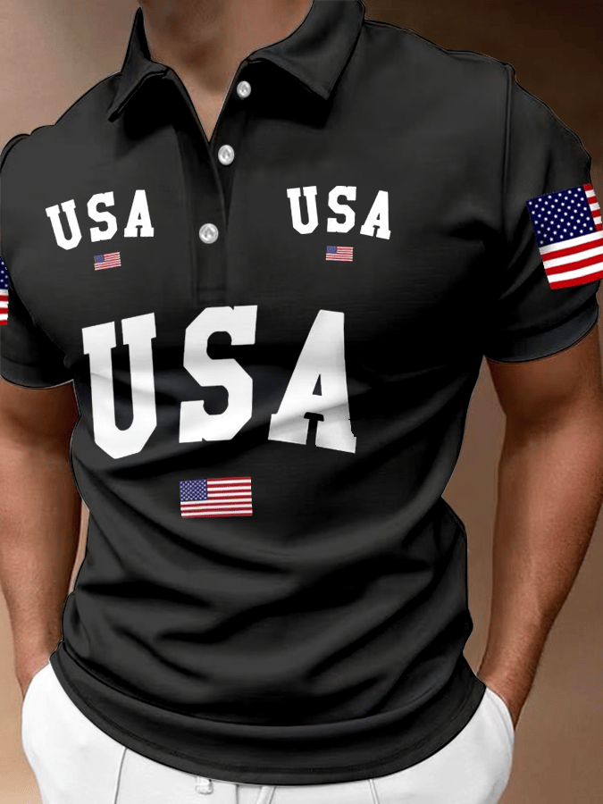 Men's Independence Day Printed Casual Polo Shirt
