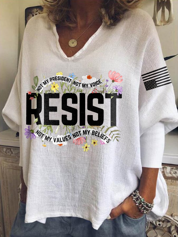 V-neck Retro Resist Not My President, Not My Voice, Not My Values, Not My Beliefs Print T-shirt