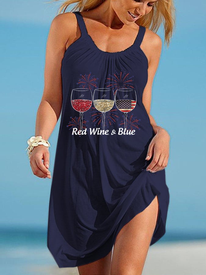 Women's Red Wine and Blue Print Dress