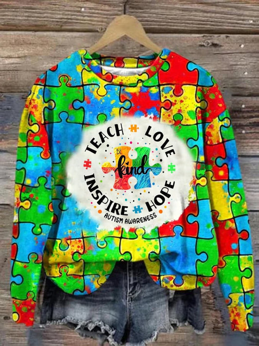 Women's  Autism Awareness  Love Hope Print Casual Sweatshirt