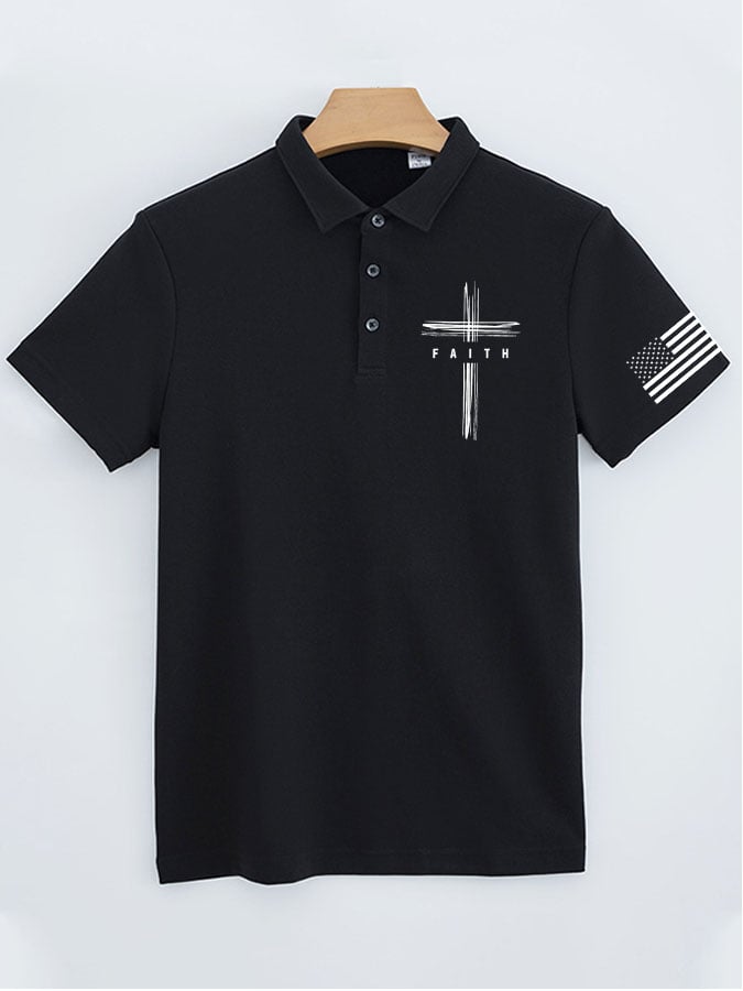 Men's Faith&Flag Print Polo Shirt