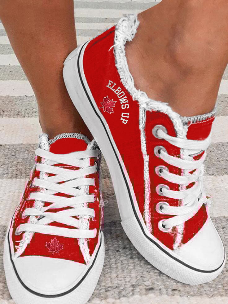 Retro Canada Elbows Up Print Furred Canvas Shoes