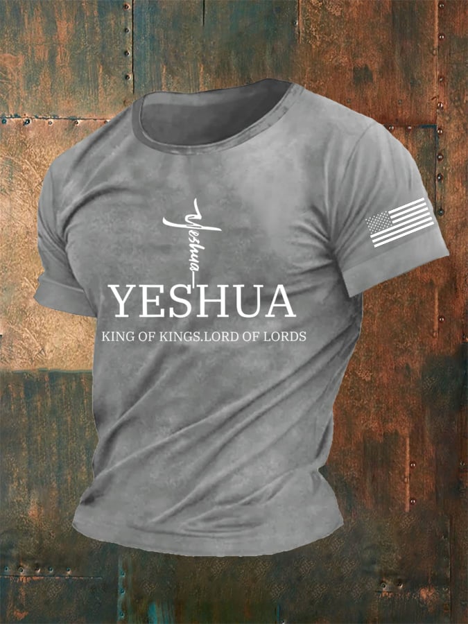 Men's Vintage Faith “Yeshua King Of Kings Lord Of Lords” Print Casual T-Shirt