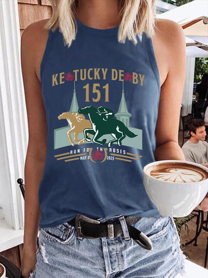Women's Retro 151st Kentucky Derby 2025 Horse Racing Fans Print Tank Top
