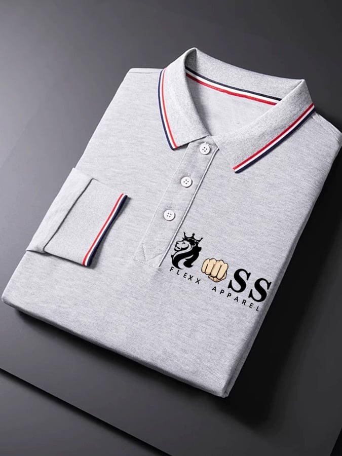 Herren-Business-Langarm-Poloshirt mit Retro-Buchstabendesign