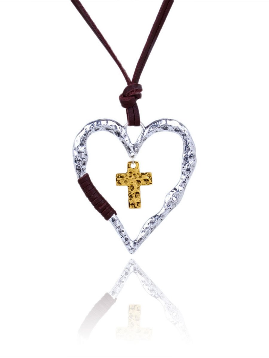 Vintage Cross Heart Pendant Necklace