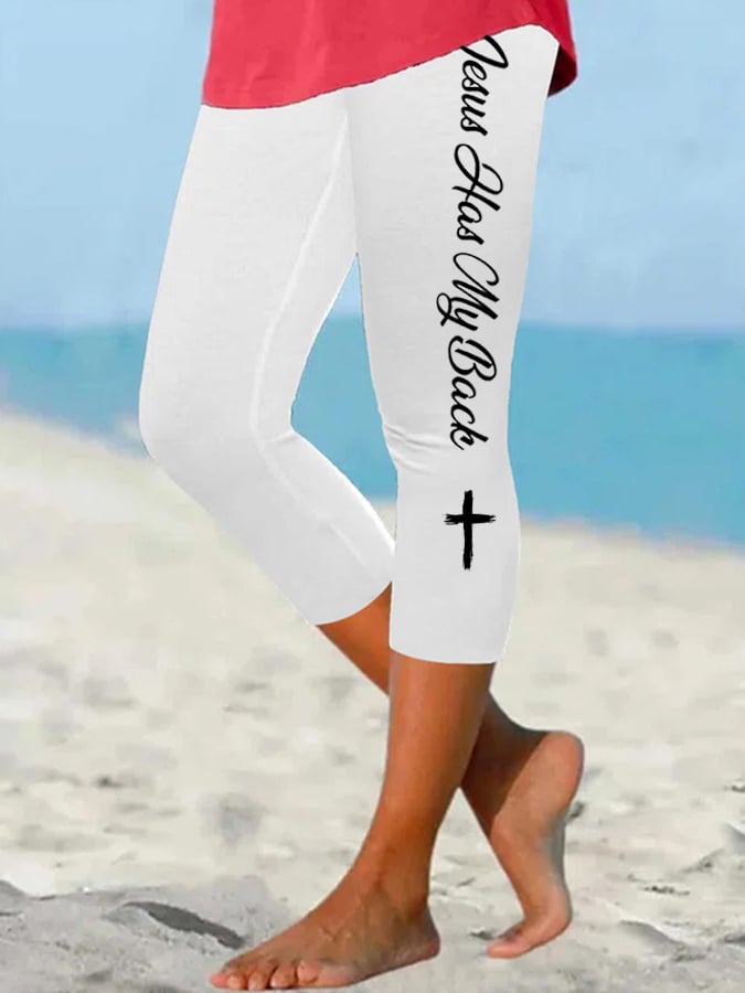 Women's Jesus Has My Back Print Casual Leggings