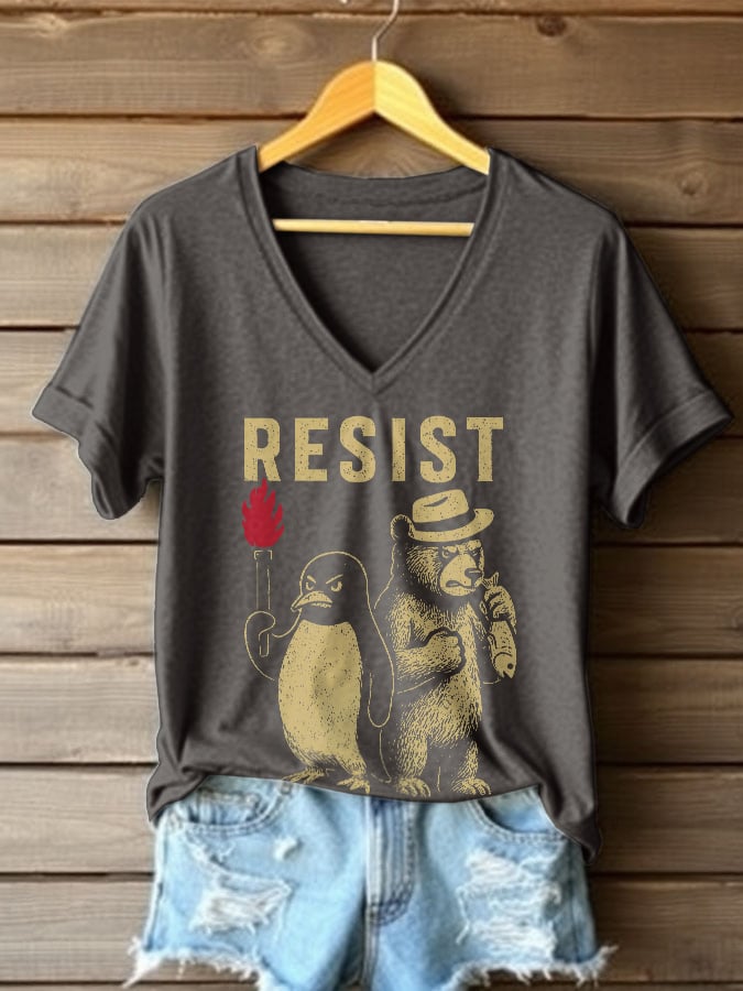 Women's Penguins Resist Tariff Printed Short-Sleeved T-Shirt