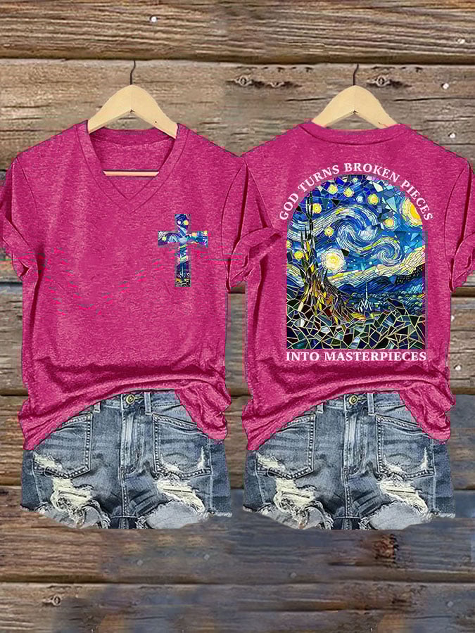 God Turns Broken Pieces Into Masterpieces Print T-shirt