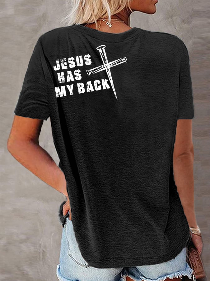 Women's Jesus Has My Back Christian Cross Faith Tee