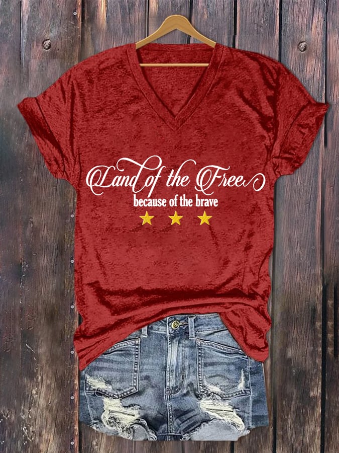 Women'S Independence Day Flag Printed V-Neck T-Shirt