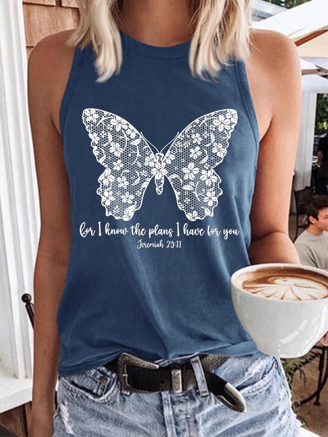 Women'S Casual I Know I Am For You Jeremiah 29:11 Cute Butterfly Christian Graphic Print Tank Top