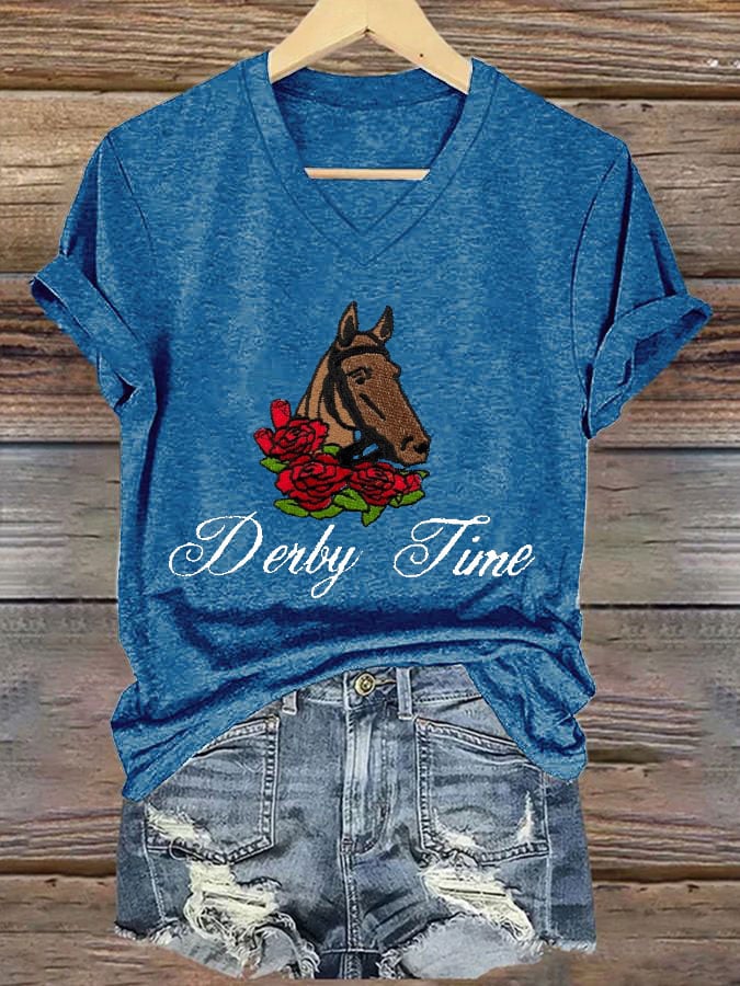 Women's Derby Time Printed Casual T-Shirt