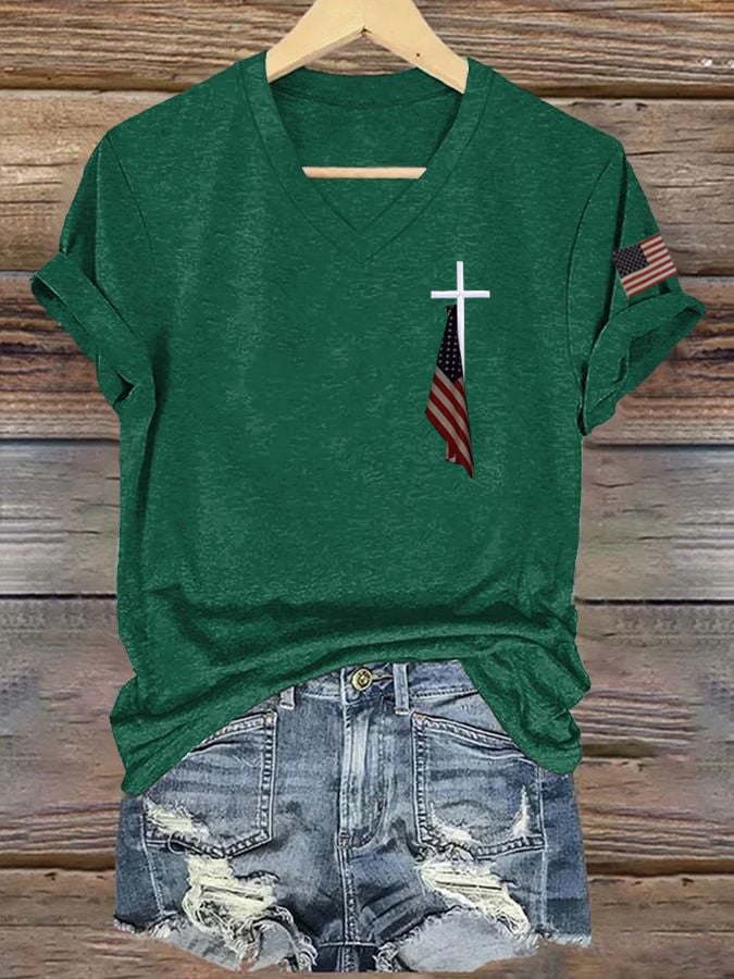 Women's Flag Cross Print T-Shirt