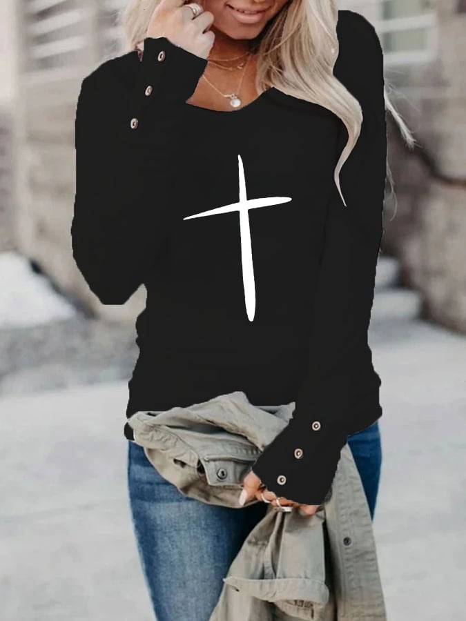 Women's Faith Love Like Jesus Jesus Has My Back Print Button Top