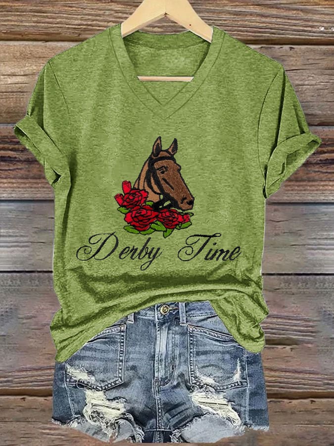 Women's Derby Time Printed Casual T-Shirt