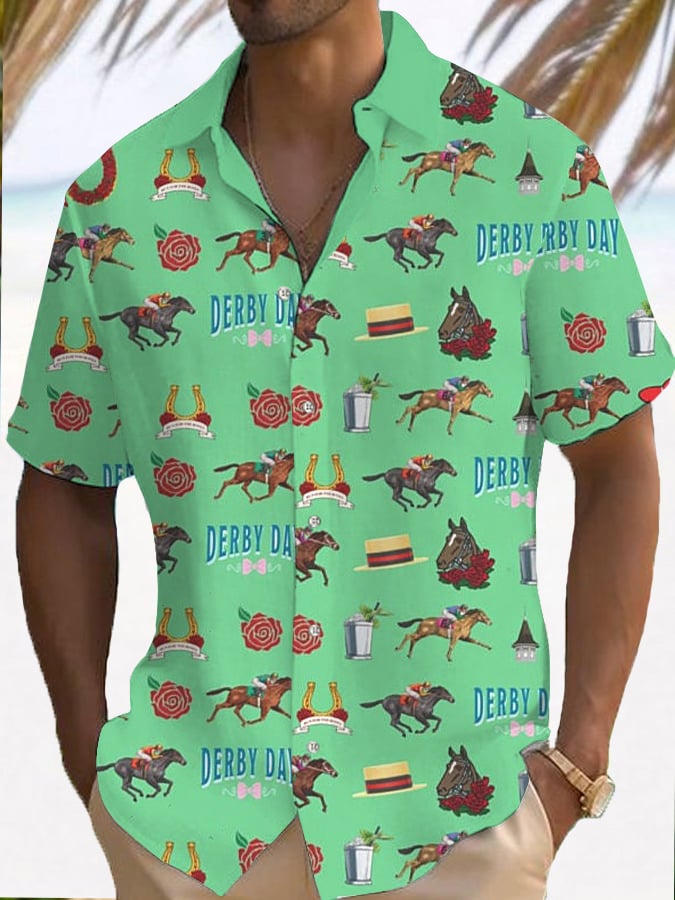 Men's Derby Horses Print Casual Shirt