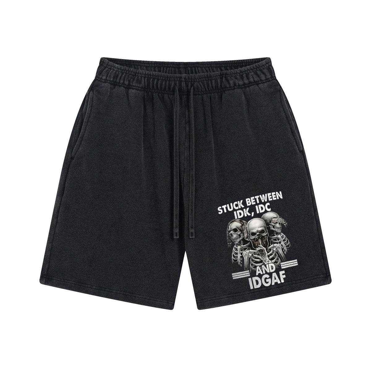 Stuck Between IDK IDC And IDGAF Print Washed Shorts Pants