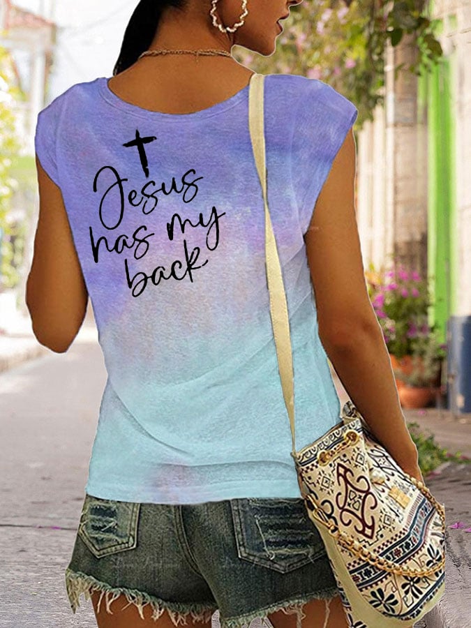 Women's Faith Love Like Jesus Jesus Has My Back Print T-shirt