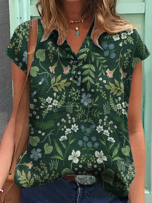 Women's Casual Spring Bird Print Short-Sleeved Shirt