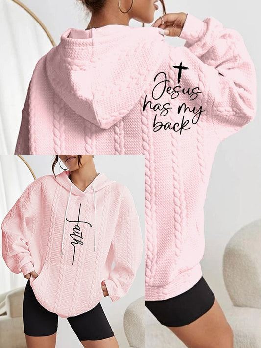 Women's Faith Jesus Has My Back Printed Casual Cable Hoodie