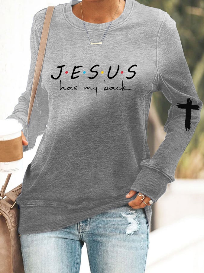 Women's Jesus Has My Back Print Casual Sweatshirt