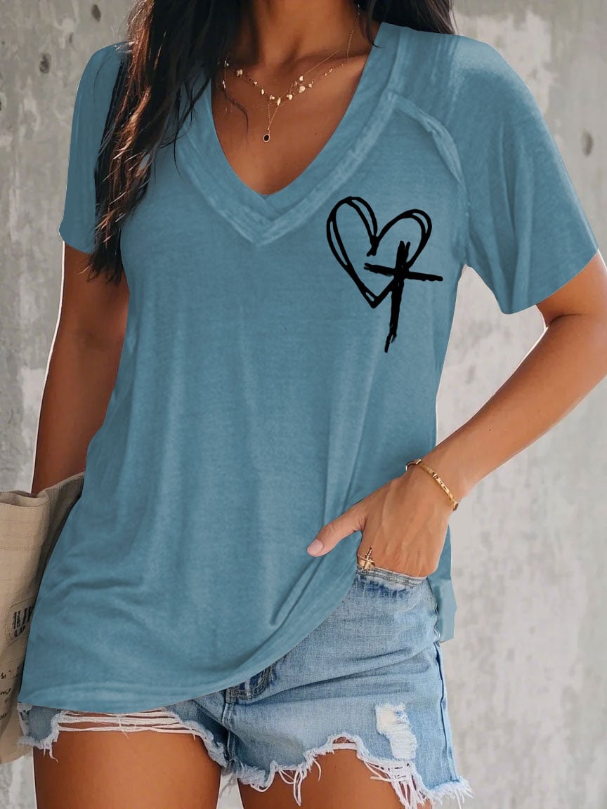 Women's Faith Cross Printed Short Sleeve T-shirt