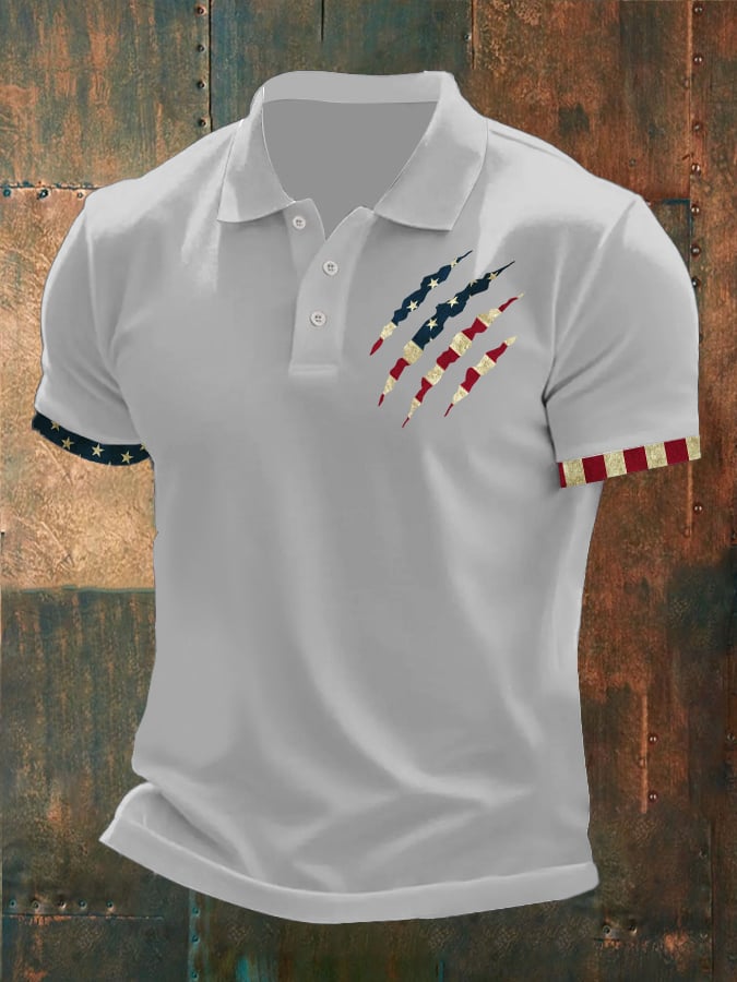 Mmen'S Independence Day Flag Print Casual Polo Shirt