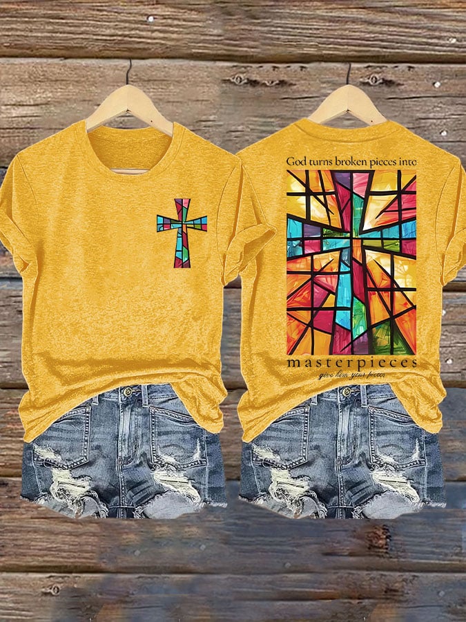 Women's God Turns Broken Pieces Into Masterpieces  Print T-shirt