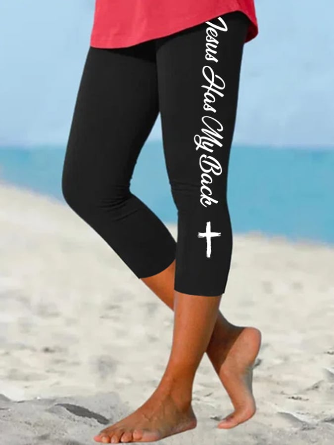 Women's Jesus Has My Back Print Casual Leggings