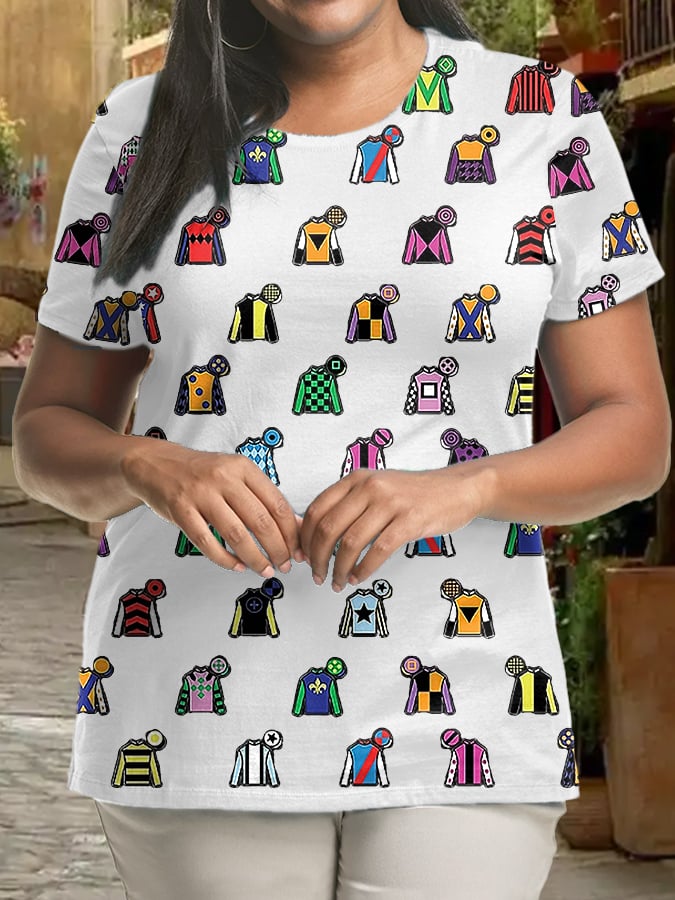 Women's Plus Size Derby Day Print Crew Neck T-Shirt