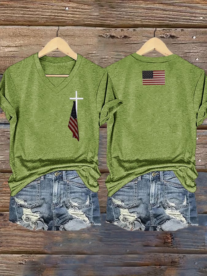 Women's Flag Cross Print T-Shirt