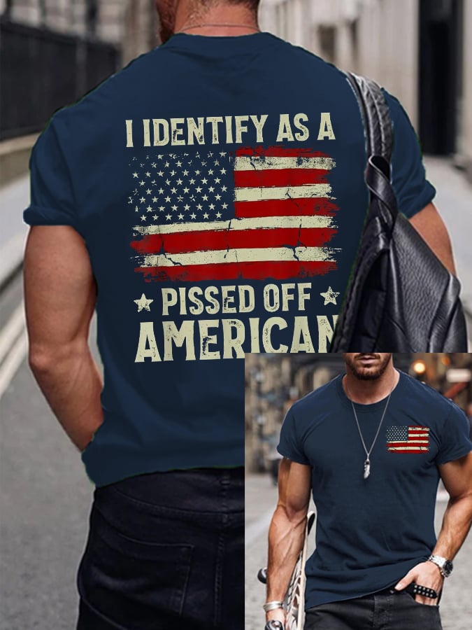 Men's I Identify As A American Flag Print Short Sleeve T-Shirt