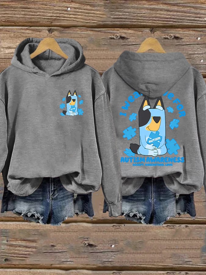Retro Autism Awareness I Wear Blue For Autism Print Hoodie