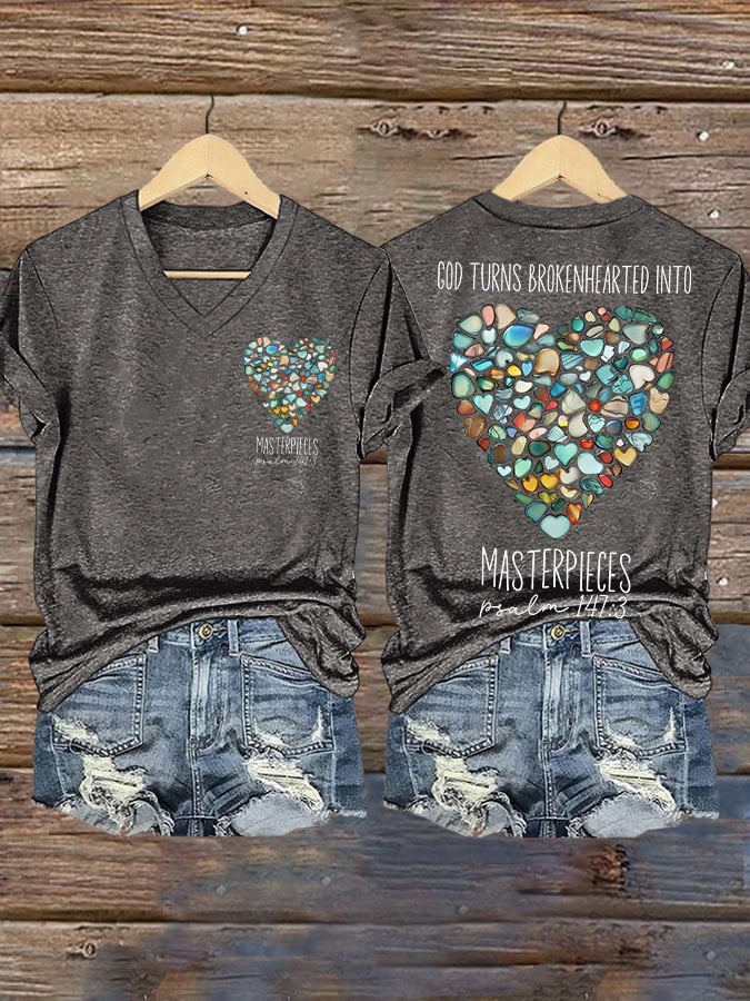 God Turns Brokenhearted into Masterpieces Psalm 147:3 Print T-shirt