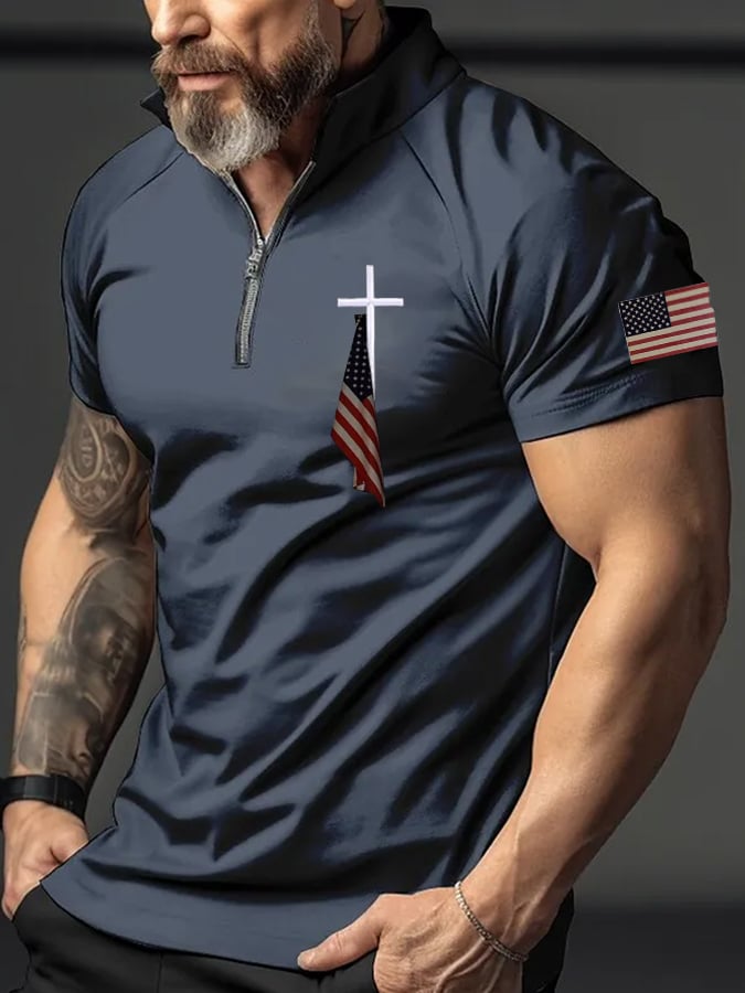đ„Buy 3 Get 10% Offđ„Men's Flag Cross Print Polo Shirt