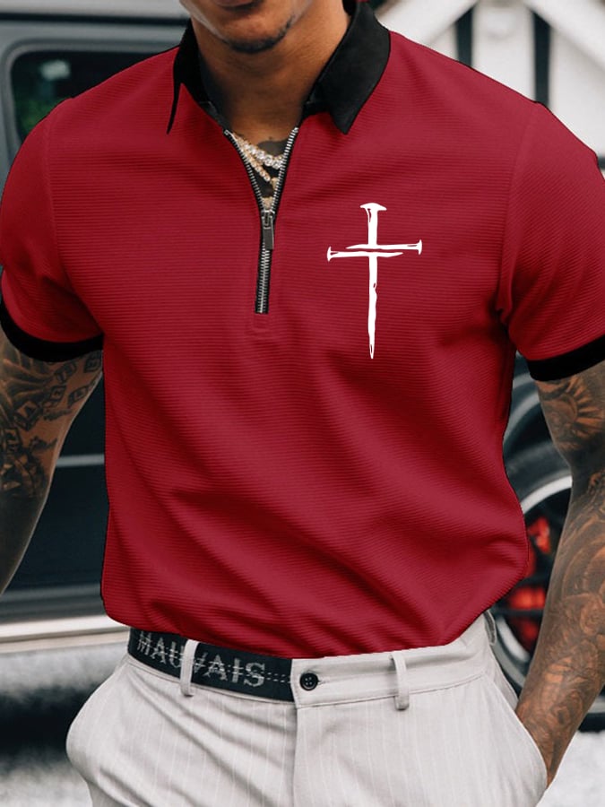 Men's Faith Cross Printed Casual Polo Shirt